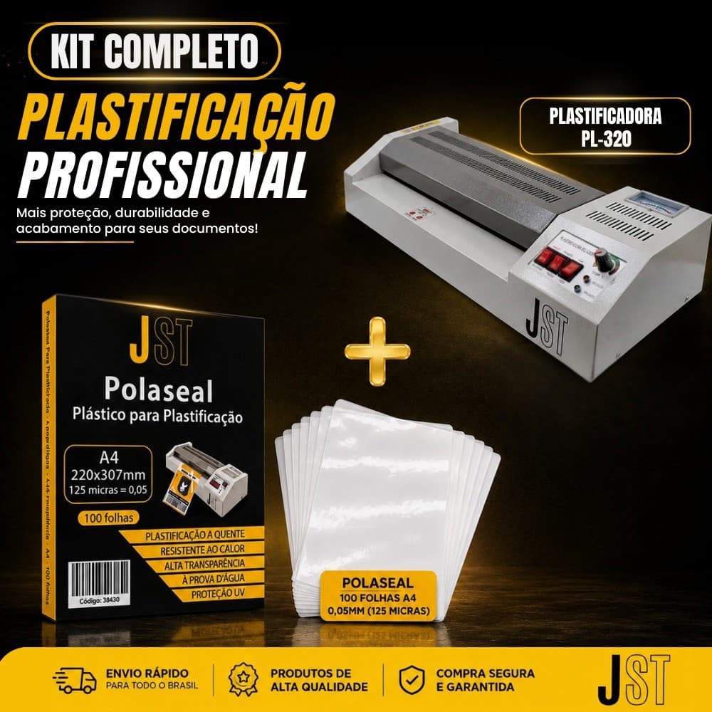 Kit Plastificadora JST PL-320 110V + 100 Folhas Polaseal A4