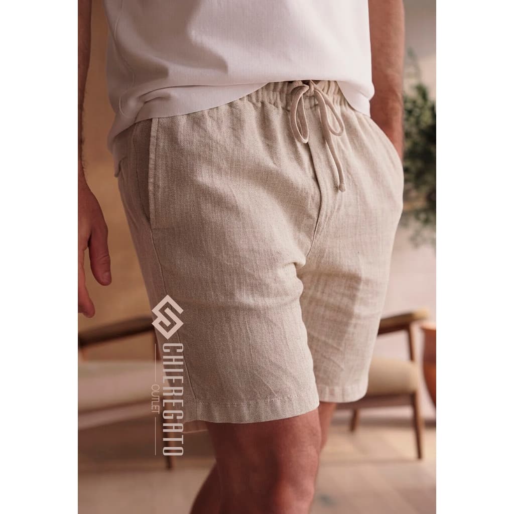 Short Linho Bermuda Masculina Premium Casual Verão Cós Elástico Com Cordão Short Curto Praia Dia Dia