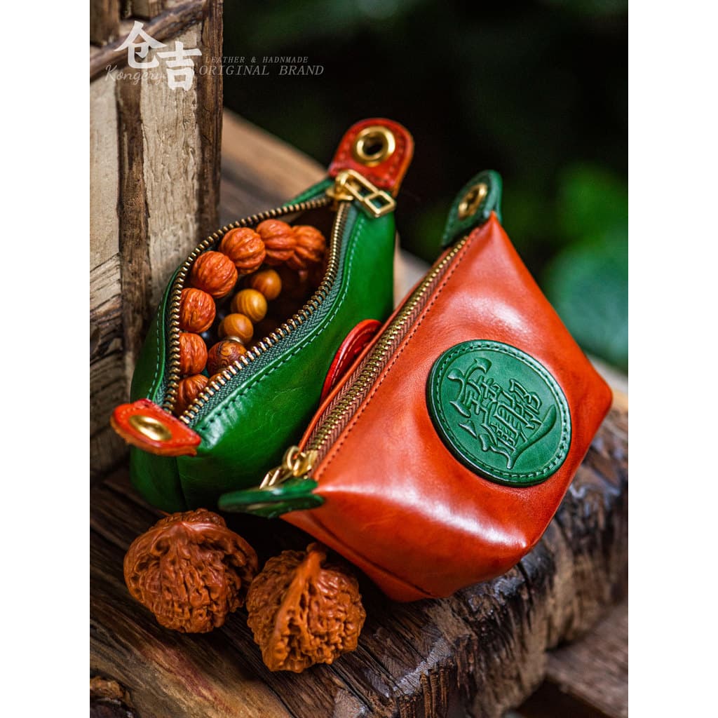 [Fortune e Prosperidade] Bolsa de moedas Wenwan!Carteira de armazenamento com pulseira de nogueira de azeitona feita à m