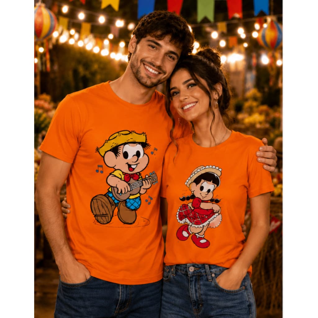 Kit Casal Camisa Conjunto Chico Bento Rosinha Festa Junina Caipira Tendência 100% Algodão