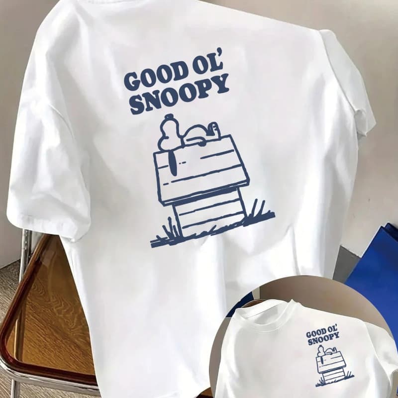 Camiseta Casual  Manga Curta com Estampa GOOD OL' SNOOPYY2k Band, Gola Redonda  Primavera/Verão