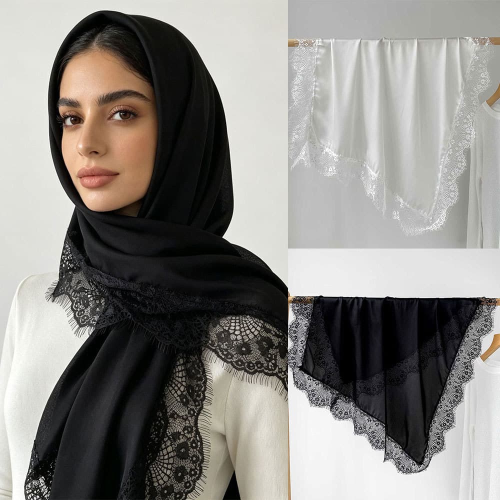 Lenço Quadrado Vintage De Cetim Sedoso Com Borda De Renda , Multiuso , Envoltório De Cabeça , Proteção Solar , Ombro , X
