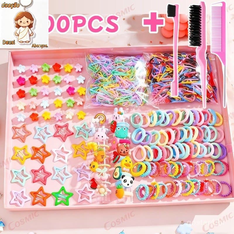 Conjunto De Acessórios Para Cabelo De Desenho Animado De 1100 Peças / Clipes BB Coreanos/ Elásticos E Mulheres Elegante
