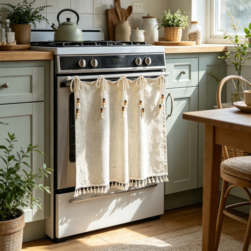 Boho Linho Olhar Forno Cortina Para Cozinha Fazenda Curta Gravata Superior Café Banheiro Janela Toppers Com Borlas Decor