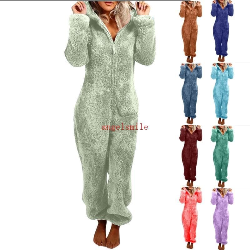 Feminino Fuzzy Bodysuit Pijamas Quente Capuz Macacão Shepas Uma Peça Pelúcia Macio Loungewear