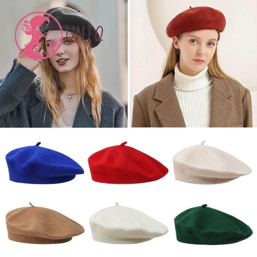 Chapéu De Boinas De Lã UNIQ , Boné Liso Elegante De Cor Sólida , Retrô Quente , Artista Francês Combinado Para Senhora