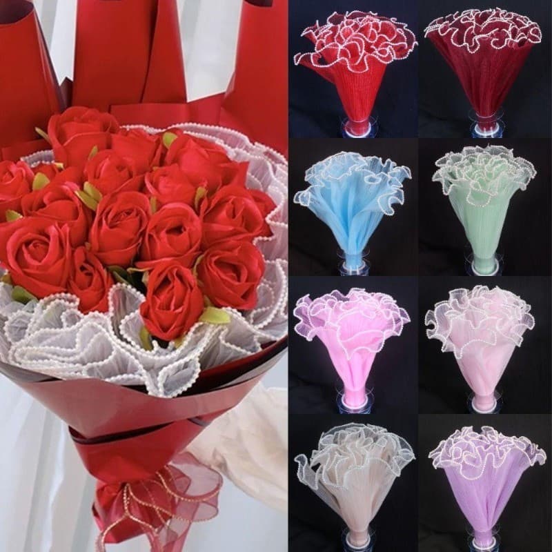 Pano para embrulhar flores, malha de presente ondulada para floristas, papel de embrulho para buquê de renda feito à mão