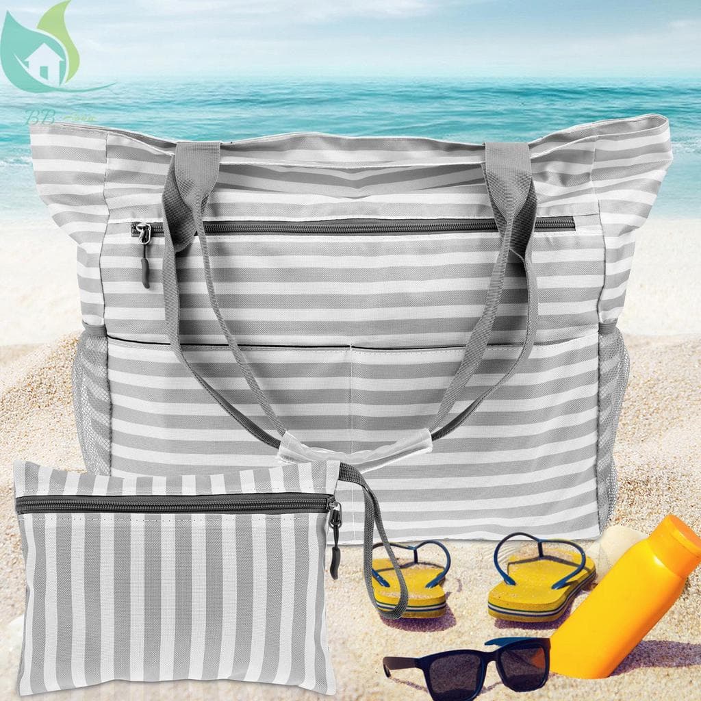 Sacola De Praia Grande Com Zíper , Vários Bolsos , Bolsa Dobrável Para Piscina De Viagem SHOPQJC0817