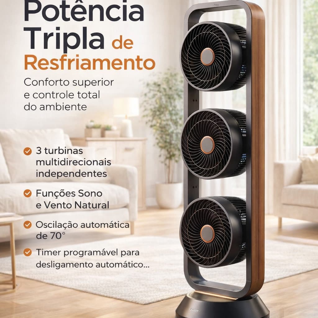 Ventilador Triplo Robot 130W com 3 Turbinas Multidirecionais e Controle Remoto SPIRIT