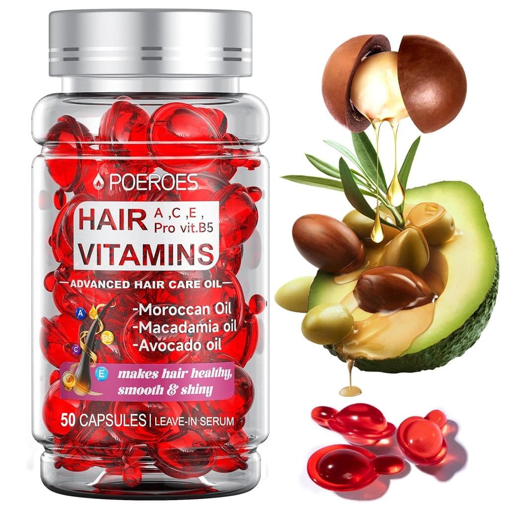 Óleo Capilar 50 Cápsulas - Vitaminas Capilares A C E Pro B5 - Sérum para Cuidado Capilar - Sérum para Cabelos Crespos e