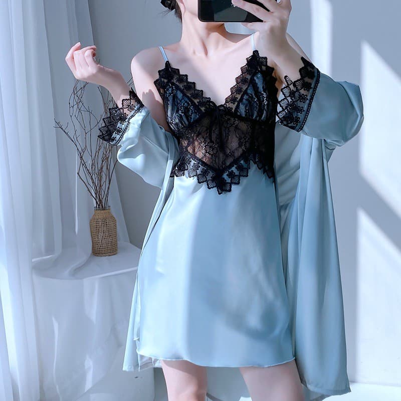 Conjunto de duas peças de verão para mulheres sensuais, composto por uma camisola fina com bojo, acabamento em renda e r