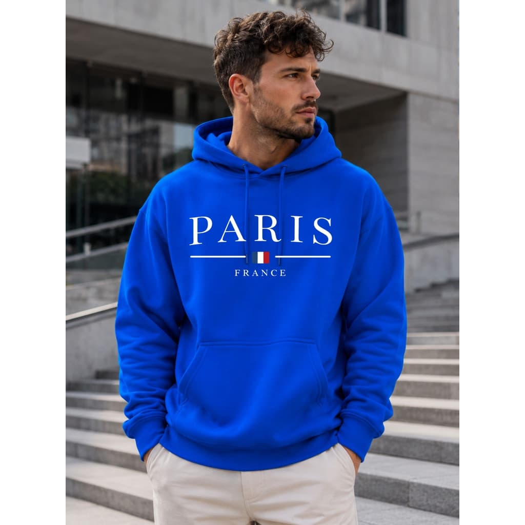 Moletom Paris France Canguru Masculino Estampado Premium com Capuz Algodão Várias Cores Oferta