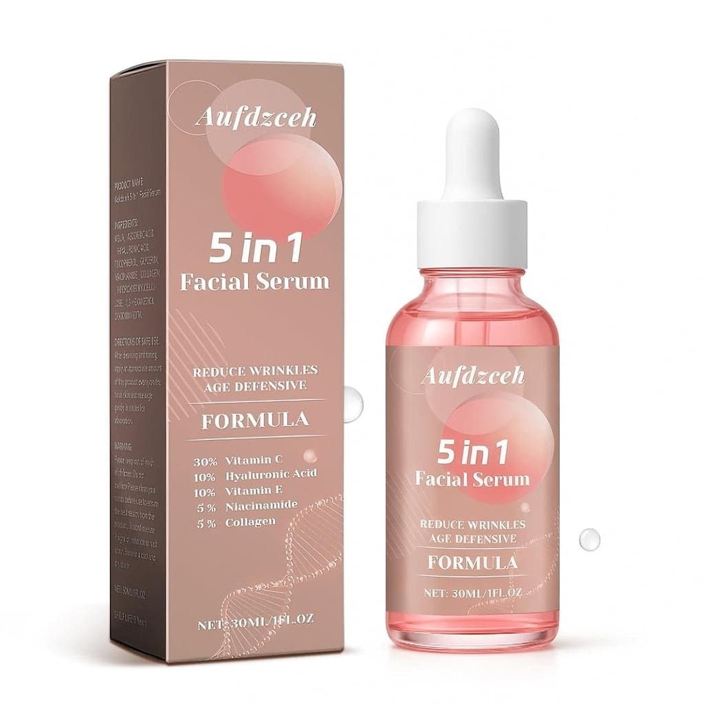 Sérum Facial Hidratante 5 em 1 com Vitamina C, Ácido Hialurônico, Niacinamida e Colágeno – Sérum Facial Leve para Hidrat