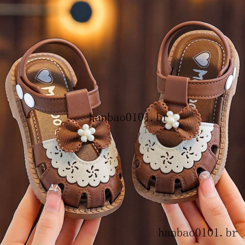 Sandálias De Dedo Redondo Da Moda Feminina 0-4 Crianças Verão Velcro Sapatos Macios Antiderrapantes
