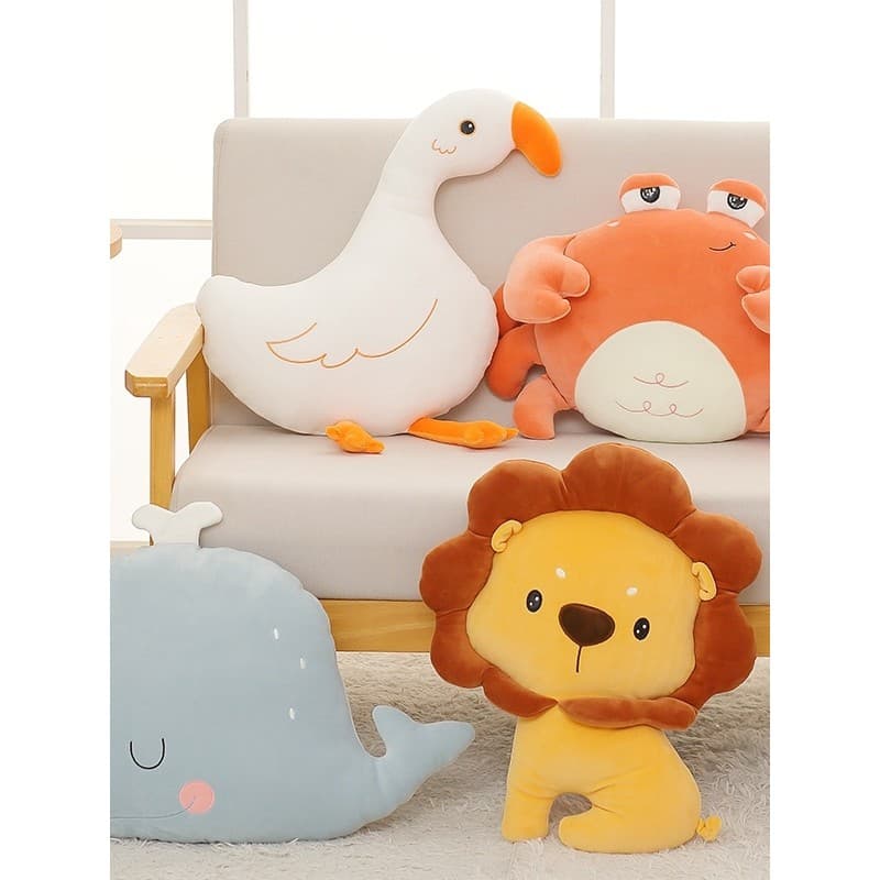 Travesseiro de molho de abacaxi para baixo algodão pequeno leão boneca brinquedo de pelúcia grande ganso branco leão car