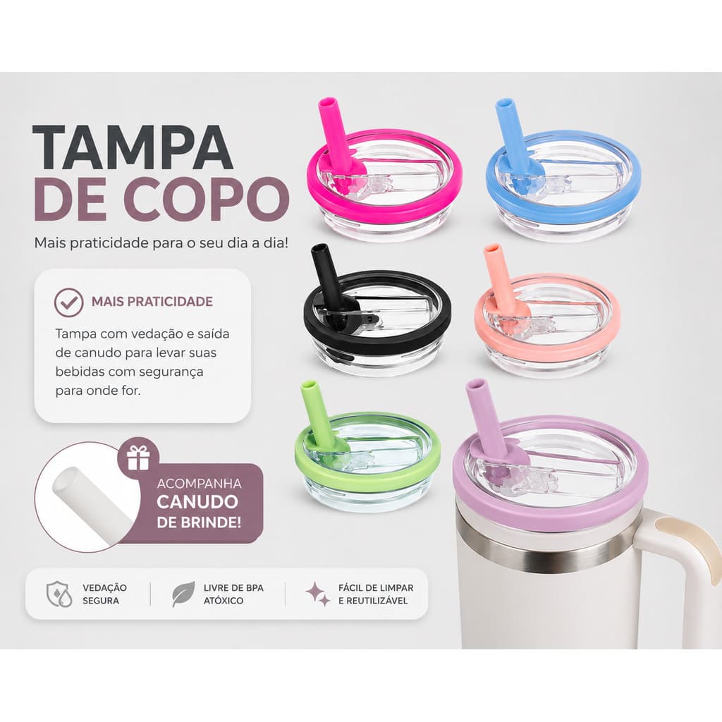 Tampa de Reposição para Copo Térmico 1200ml 40oz com Canudo | Antivazamento | Vedação Total | Alta Qualidade