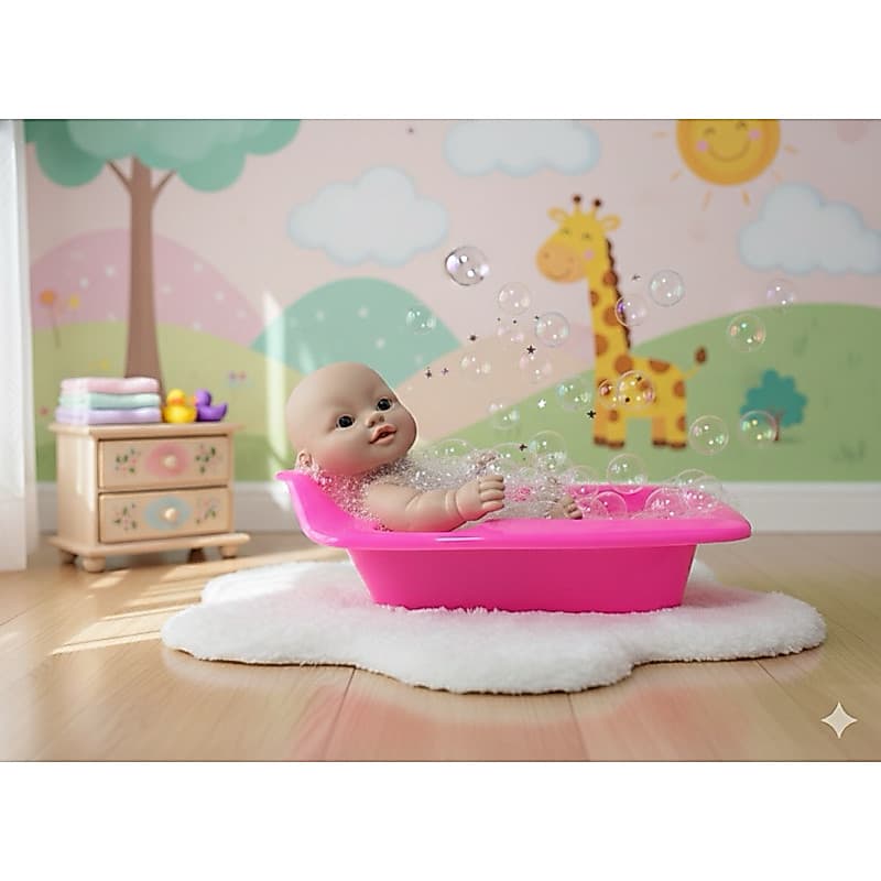 Boneca Elya branca roupa tecido rosa com Banheira 20cm Brinquedo Infantil
