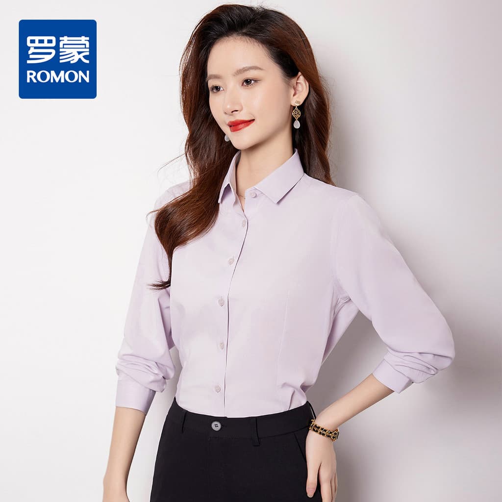 [Inclui seda amoreira] Camisa feminina Romon de manga comprida Business Commuter Simples All-Match Fresh Daily Top Cardi