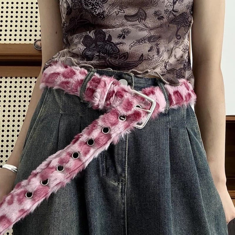 Cinto de Couro Sintético com Estampa de Leopardo Y2K – Fivela Ajustável, Cinto Feminino com Fivela de Pino, Estilo Punk
