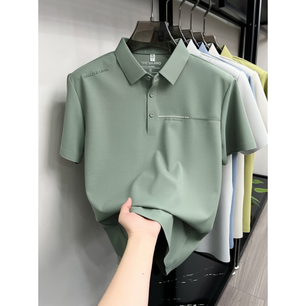 Camisa polo masculina de manga curta de alta qualidade verão Casual lapela camiseta fina azul camisa polo de negócios de
