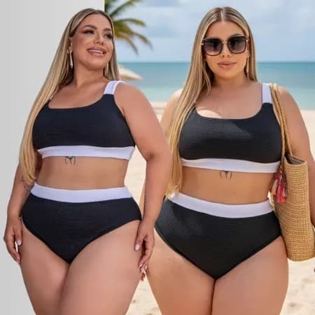 Biquíni Modelador Transparente de Cintura Alta para Mulheres Plus Size, Conjunto de Duas Peças XL-4XL, Maiô de Praia em