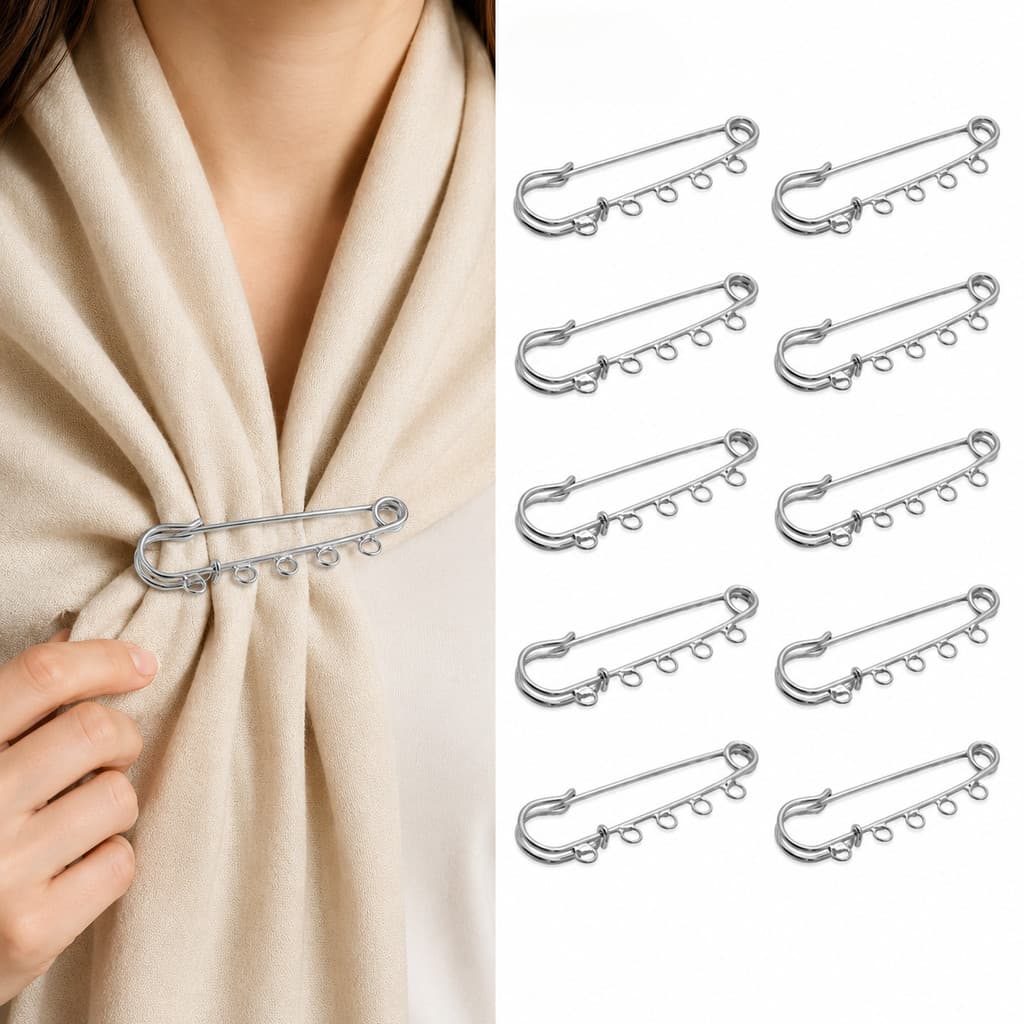 Kit 10 Peças Alfinete Broche Metal 5 Furos Prata Ou Dourado Para Artesanato E Customização Fácil