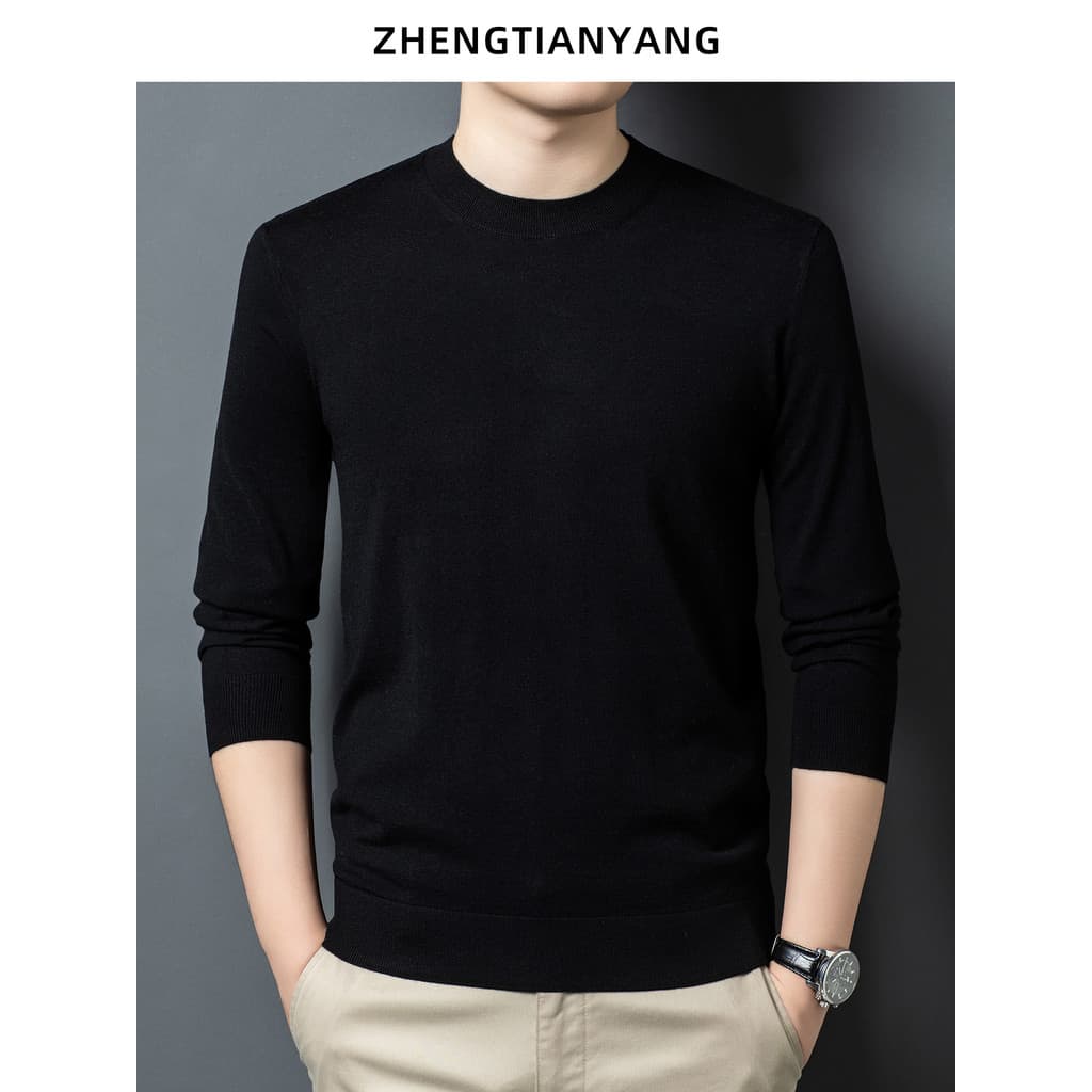 Contém Cashmere amoreira camisola de seda masculina cor sólida camisola primavera outono em torno do pescoço Commuter ma