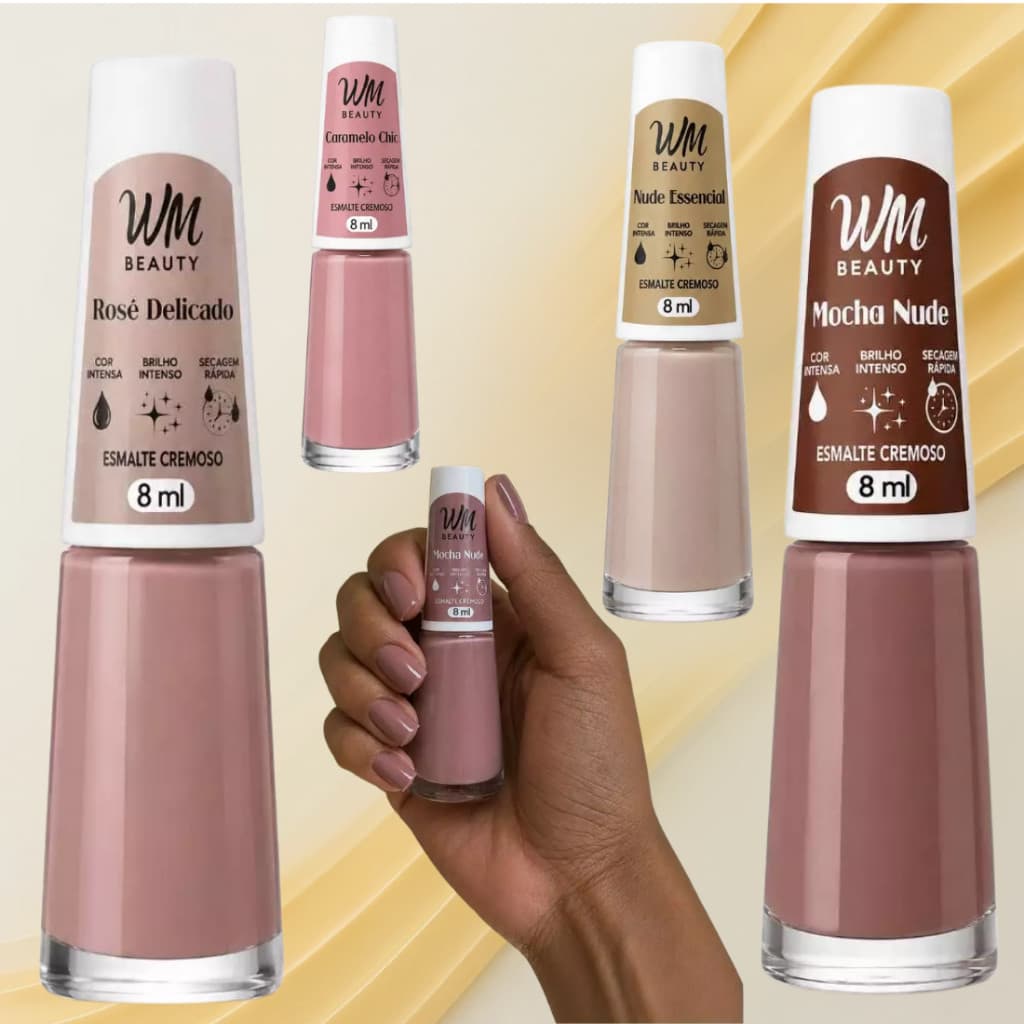 Kit 2 Esmaltes Wm Beault Fundo Realista - 8ml Manicure Salão Unhas