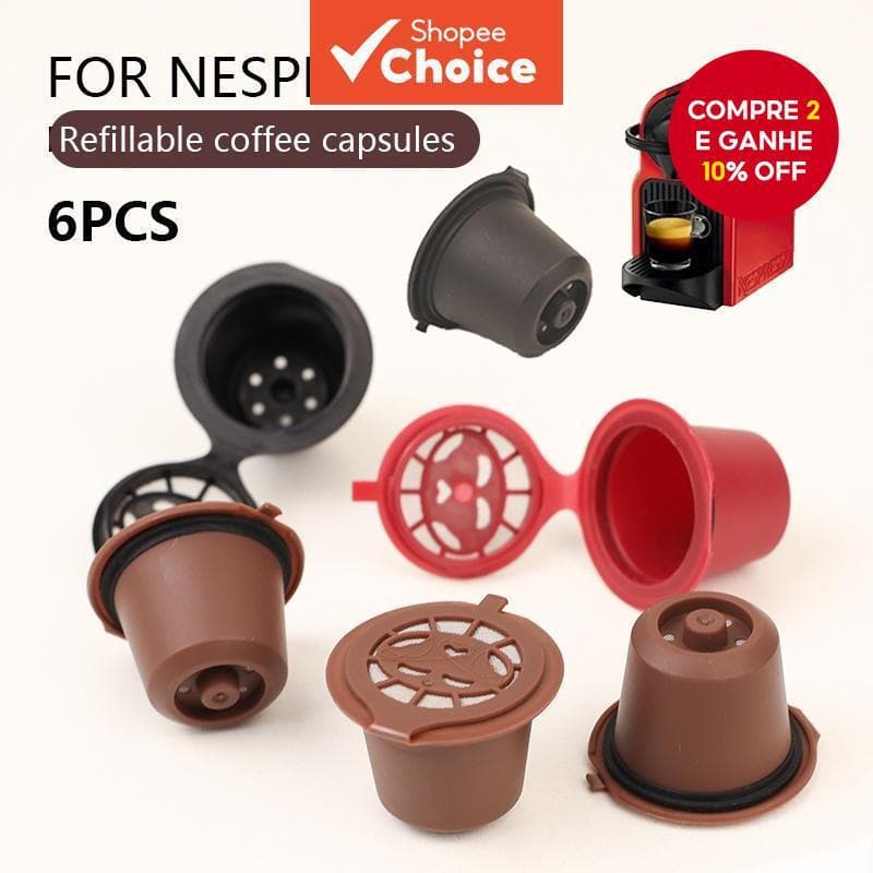 6 Peças Recarregáveis Reutilizáveis Para Cápsula Nespresso , Máquina De Café Expresso Cápsulas Com Colher Uma Escova