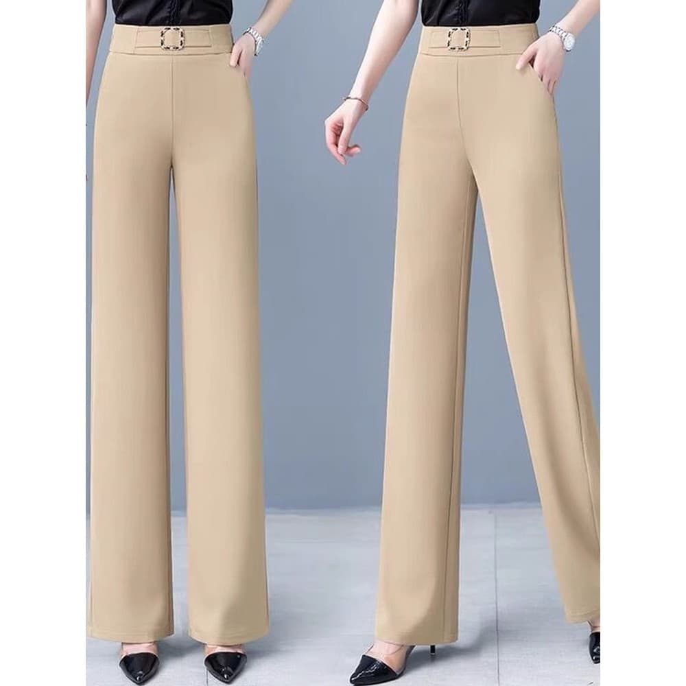 Calças de terno de seda gelo femininas 2026 primavera outono verão novo estilo cintura alta reta solta Drape mais magro