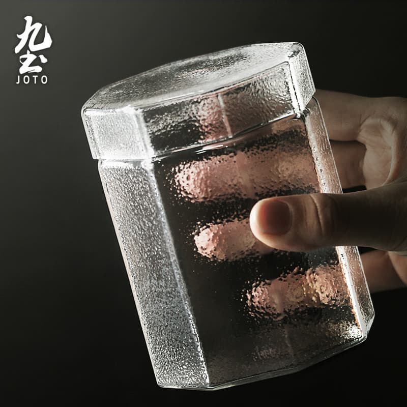 Lata de chá de vidro martelado, armazenamento doméstico, pequena lata de armazenamento, conjunto de chá Kung Fu, lata de