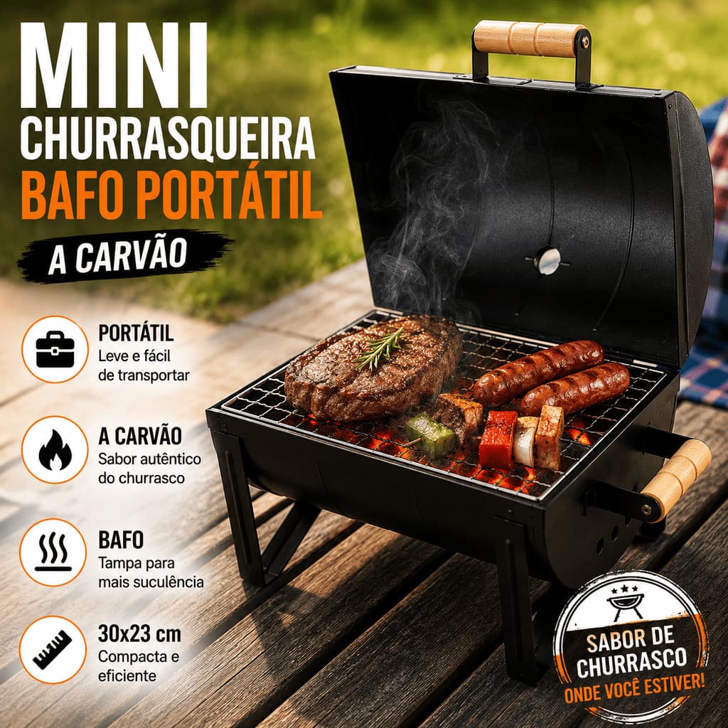 Mini Churrasqueira Bafo Bafinho com pés portatil a carvão anti termica com grelha Camping Pesca