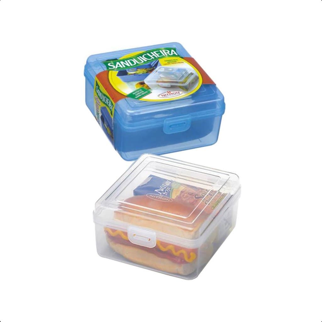 Sanduicheira Lancheira de Plástico para Lanche Colors13,5X12,5X7cm Escola Academia Marmita Infantil