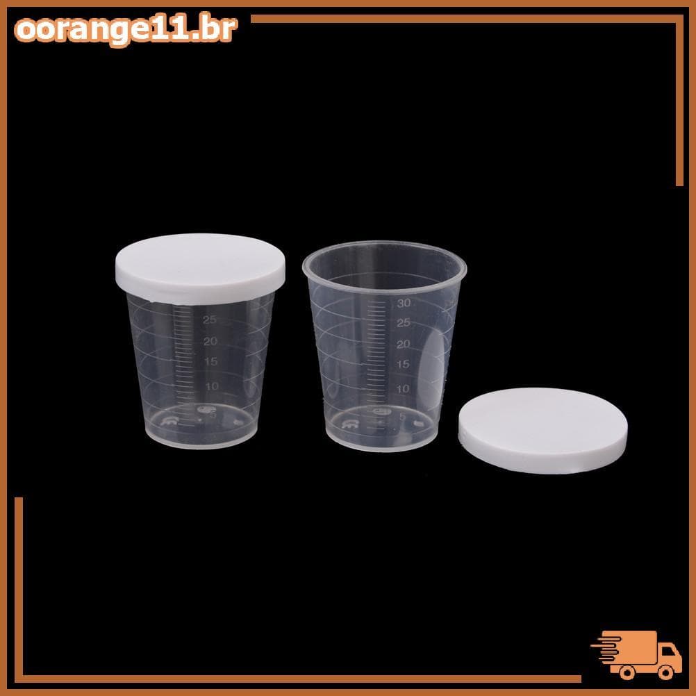 OORAN 10Pcs 30ml Copos De Recipiente De Medição De Líquidos Para Teste De Laboratório De Plástico Com Tampa BR