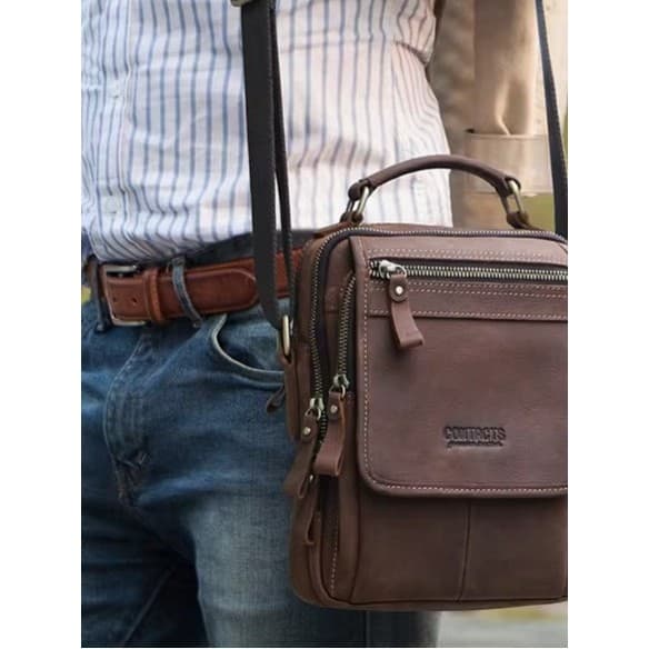 High-End Commuter saco Retro Crazy Horse couro masculino saco do mensageiro Casual na moda masculino de um ombro