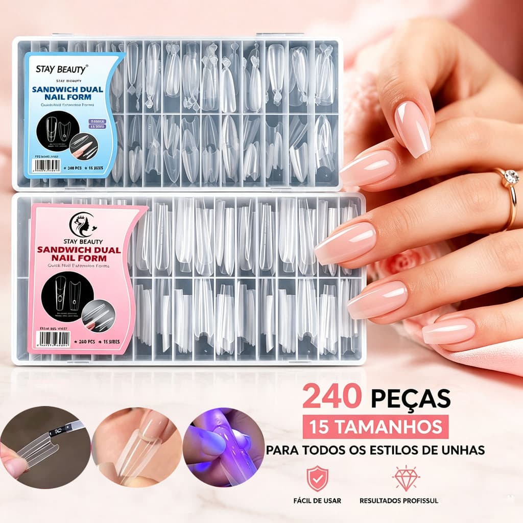240 PCS Molde F1 Sanduíche Formas de Unhas Duplas, Almond,15 Tamanhos