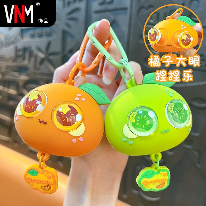 Chaveiro Criativo Antiestresse Laranja com Olhos Saltitantes, Pendente Apertável para Casais, Ornamento para Chave de Ca