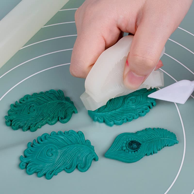 Simulação pavão pena cauda molde de grau alimentício Silicone lama plástico Fondant impressão molde flor pássaro Chocola