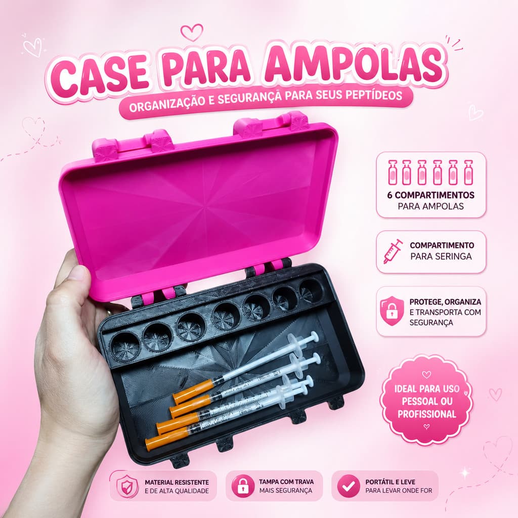 Organizador | Case | Caixa Porta Peptídeo 6 Ampolas | Frascos 3ml | Seringa | Insulina | Estojo Para Viagem TG
