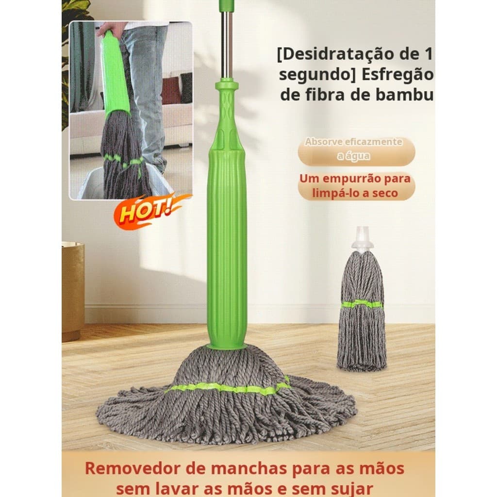 【Rotação Automática】[1 Segundo Seco] Mop de Fibra de Bambu/Limpeza Fácil/Piso Laminado/Uso Doméstico