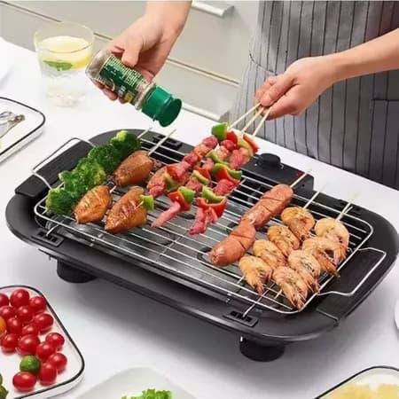 Churrasqueira Elétrica Portátil 1800W Grill Doméstico Grelha Desmontável 3 Alturas Termostato 110v