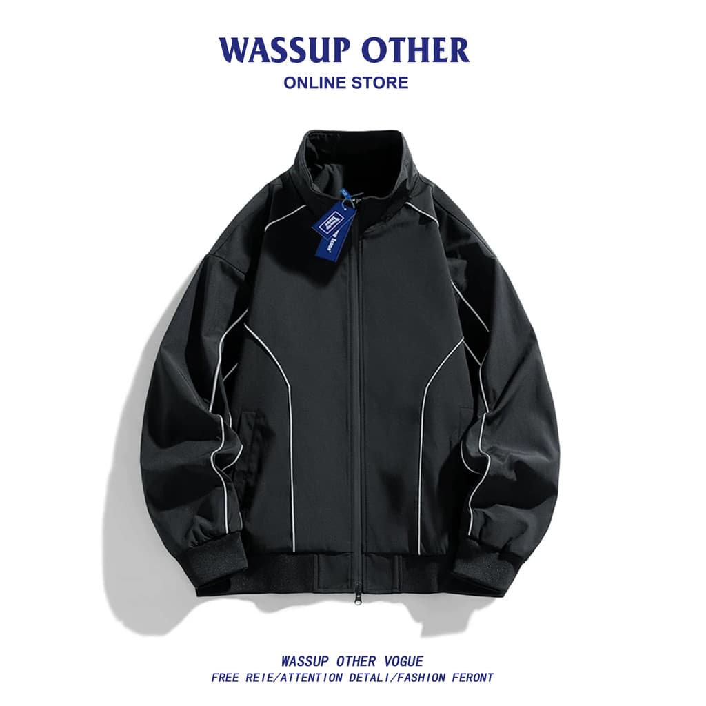 WASSUP QUESTÃO Estilo Americano Faixa Reflexiva Gola Jaqueta Estilo Masculino Primavera Outono Street Wear Ruffian Bonit