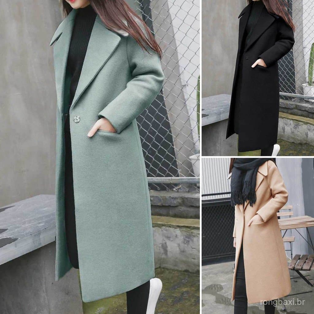 [FS] Casaco Feminino De Inverno Solto Comprimento Midi Cardigã De Cor Sólida Com Bolsos Botão Único Térmico Elegante Mac