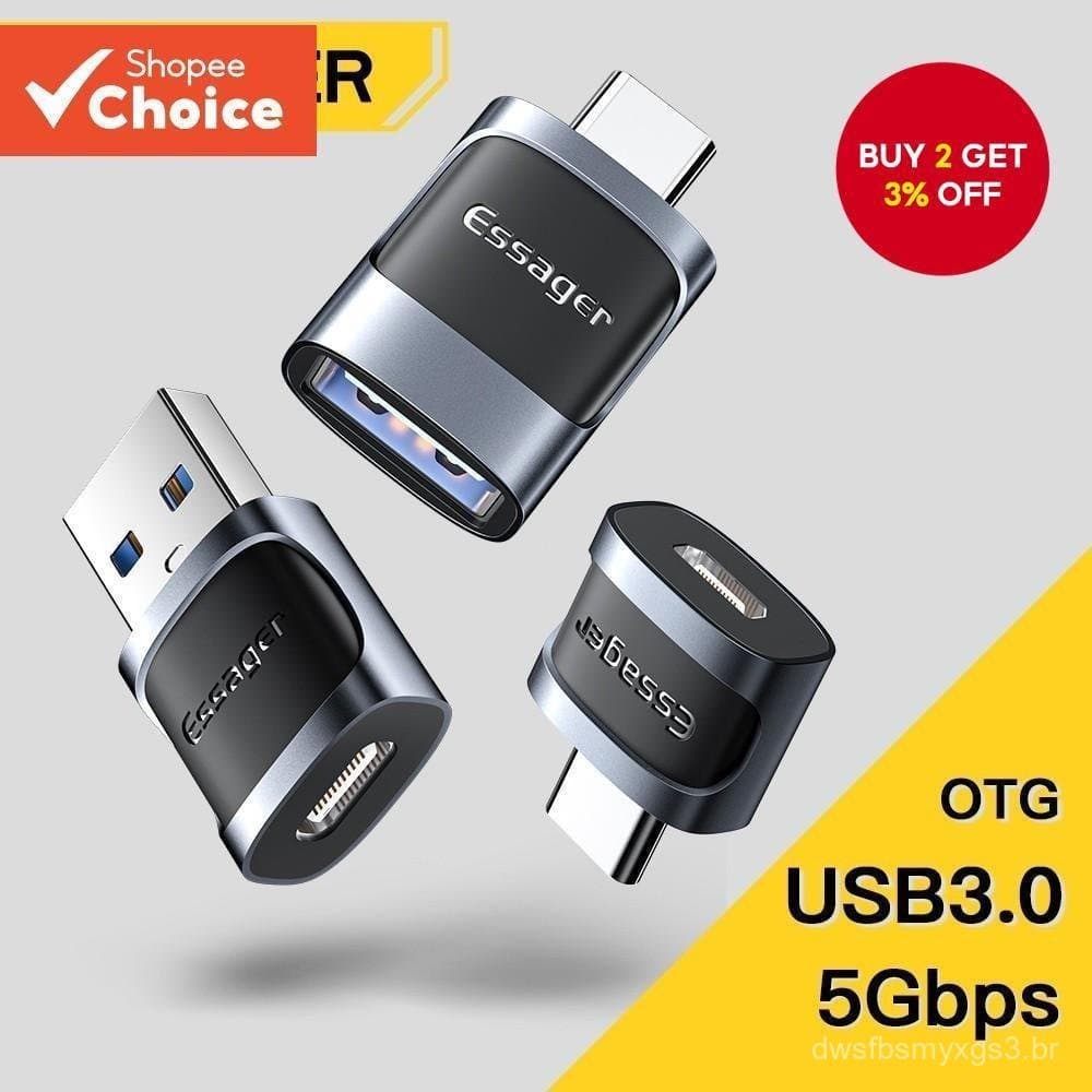 Conversor OTG Essager USB para Tipo C Mirco ABS para Computador Android Premiumotg