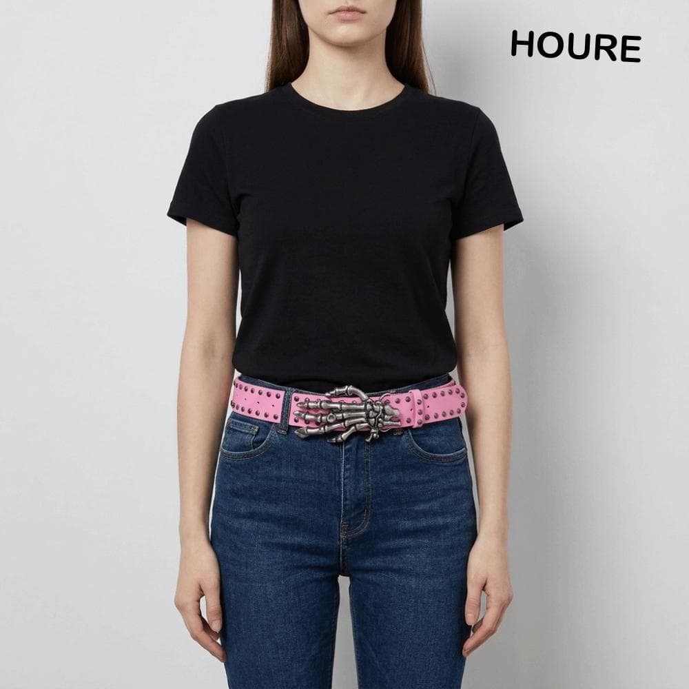 Cinto De Rebite Preto HOURE , Cintura De Caveira Ajustável Y2K , Garra De Esqueleto Largo Punk De Liga De Moda Casal