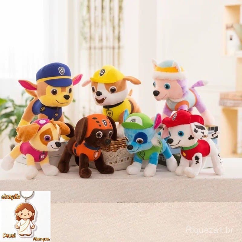 Pelúcia Chase Patrulha Canina 23cm ou 30cm – Brinquedo Fofo para Crianças