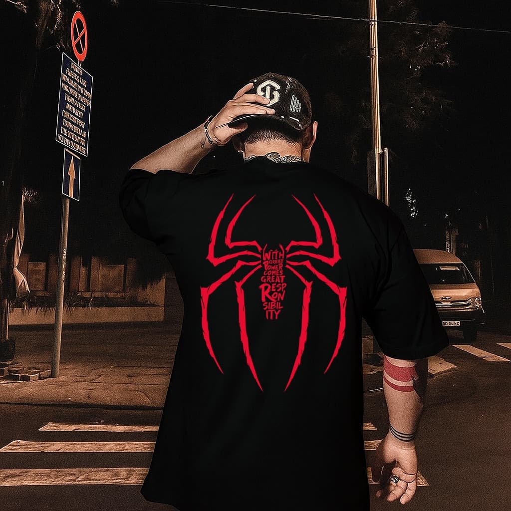 Camiseta ARANHA VERMELHA 100% Algodão Exclusiva Estampa Frente e Costa Moda Urban Street
