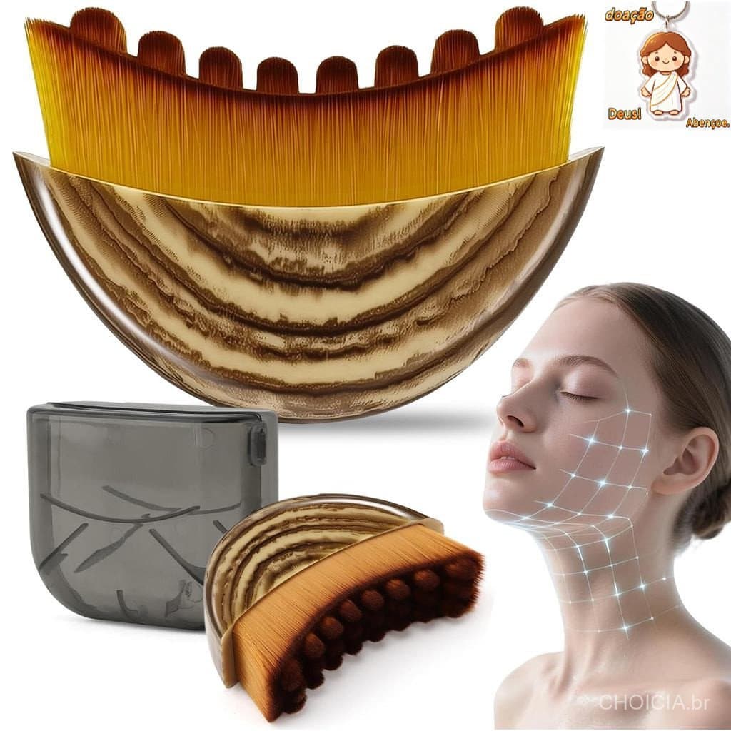 Escova Facial Formato Leque para Massagem e Contorno do Rosto Cerdas Macias para Olhos Pescoço Mandíbula Uso Diário