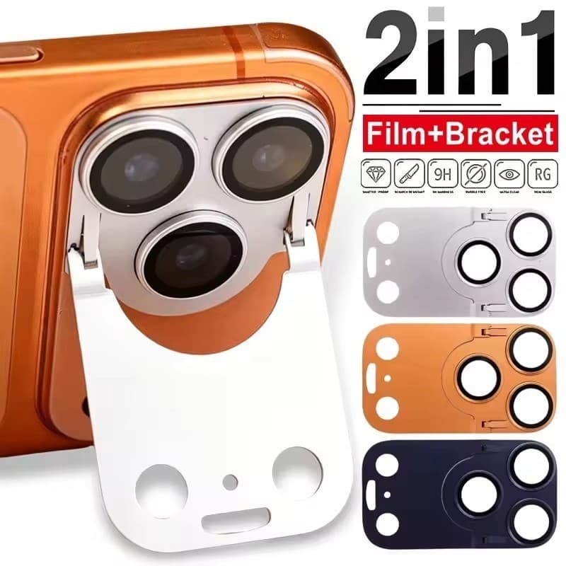 Protetor De Lente De Câmera 2 Em 1-Suporte De Filme Metal Película Protetora De Vidro Temperado-Dobrável , Antiarranhões