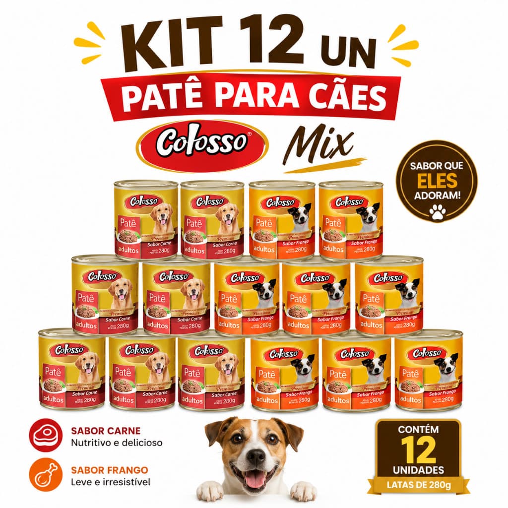 Kit 12 Un - Pate para Cães Colosso Mix 280g